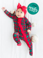 Load image into Gallery viewer, Baby Girls Merry Memories Plaid Bamboo Viscose Footed Ruffle One Piece Pajama
