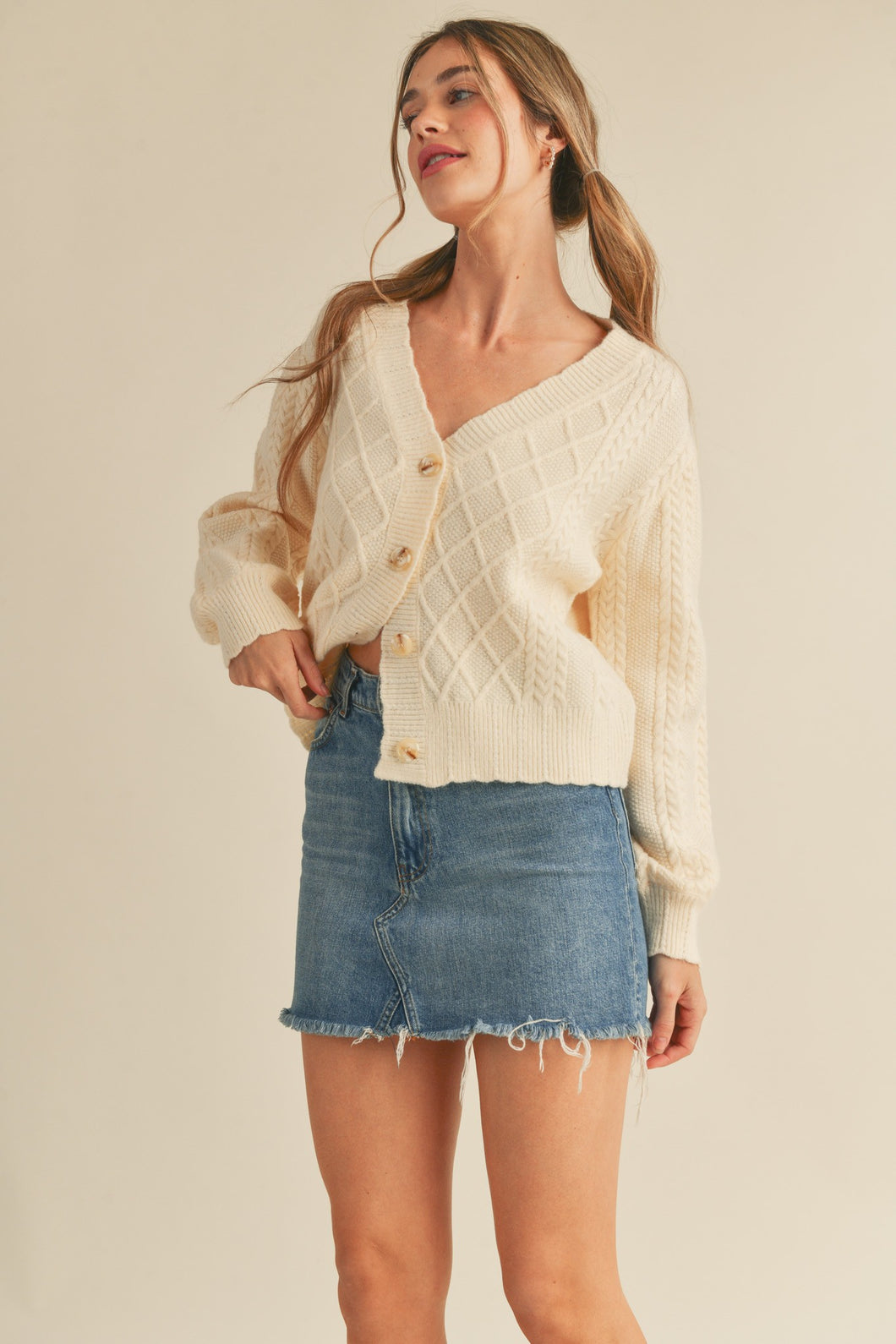 Dana- Mixed Cable Knit Cardigan