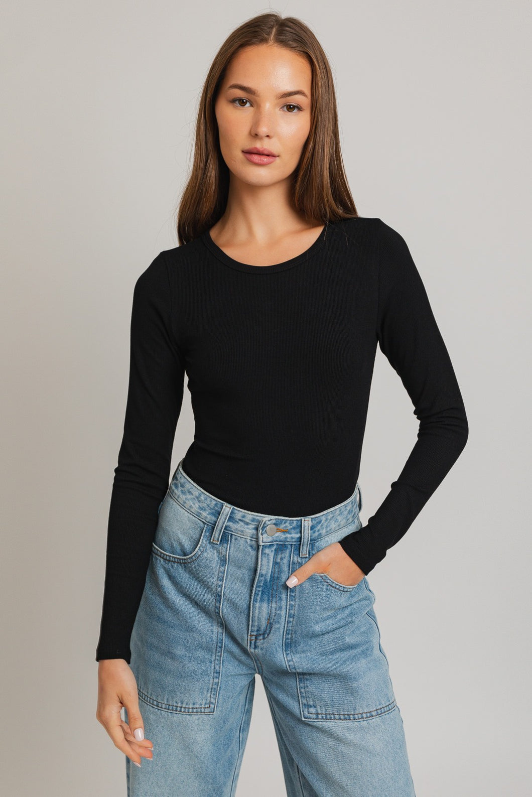 Caden- Long Sleeve Round Neck Ribbed Bodysuit