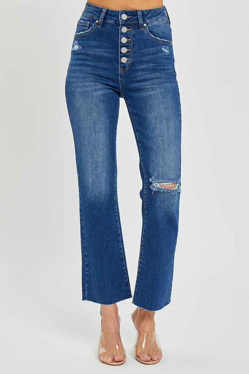 Graham- High Rise Button Down Ankle Straight Jeans