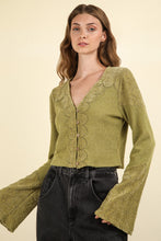 Load image into Gallery viewer, Destiny- V-Neck Contrast Lace Detail Button Down Knit Top
