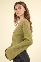 Load image into Gallery viewer, Destiny- V-Neck Contrast Lace Detail Button Down Knit Top
