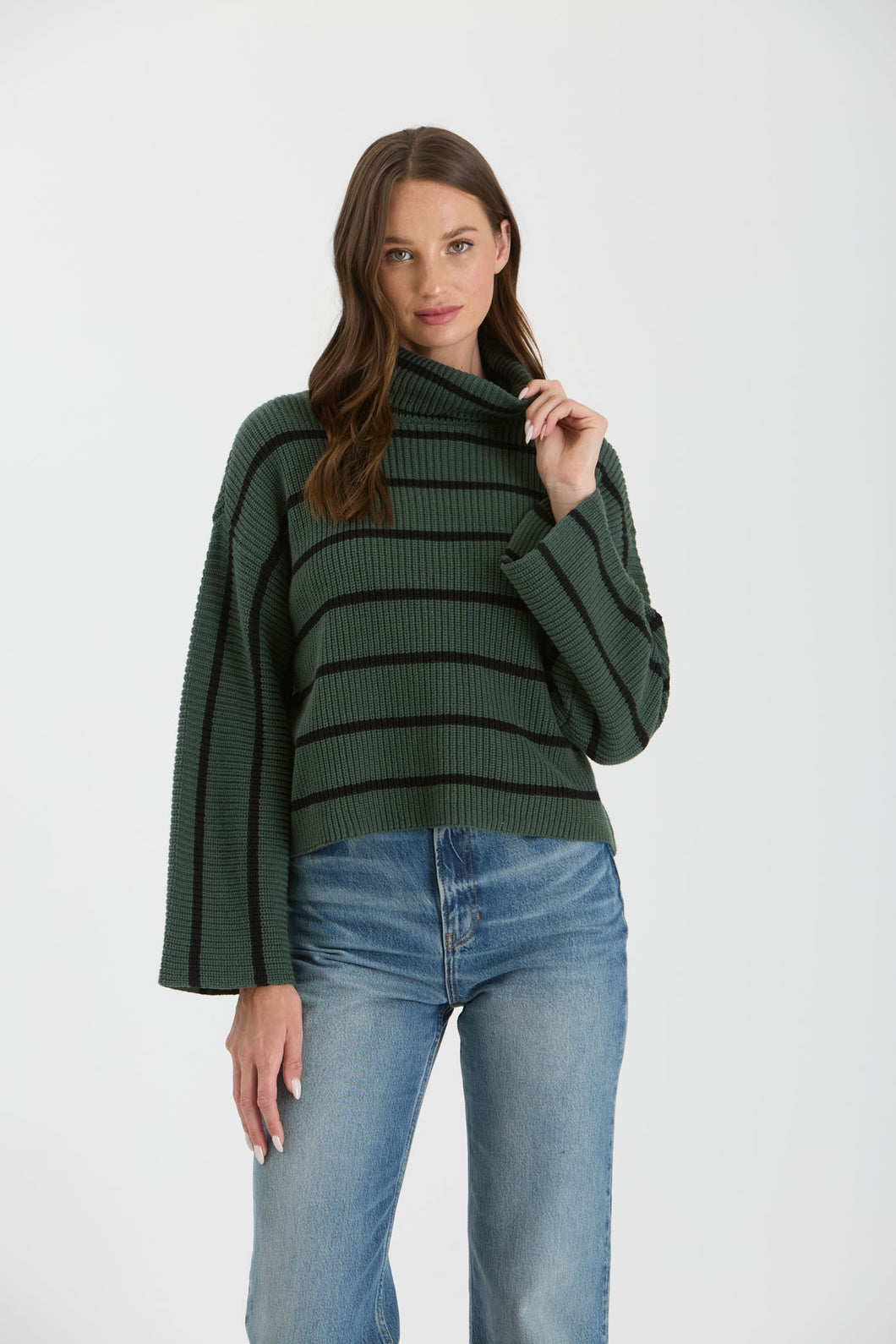 Josie- Stripe Turtleneck Long Wide Sleeve Sweater