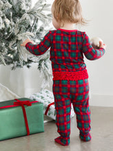 Load image into Gallery viewer, Baby Girls Merry Memories Plaid Bamboo Viscose Footed Ruffle One Piece Pajama
