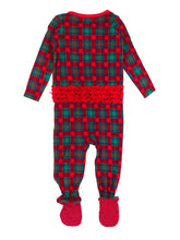 Load image into Gallery viewer, Baby Girls Merry Memories Plaid Bamboo Viscose Footed Ruffle One Piece Pajama
