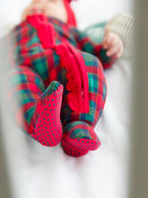 Load image into Gallery viewer, Baby Girls Merry Memories Plaid Bamboo Viscose Footed Ruffle One Piece Pajama
