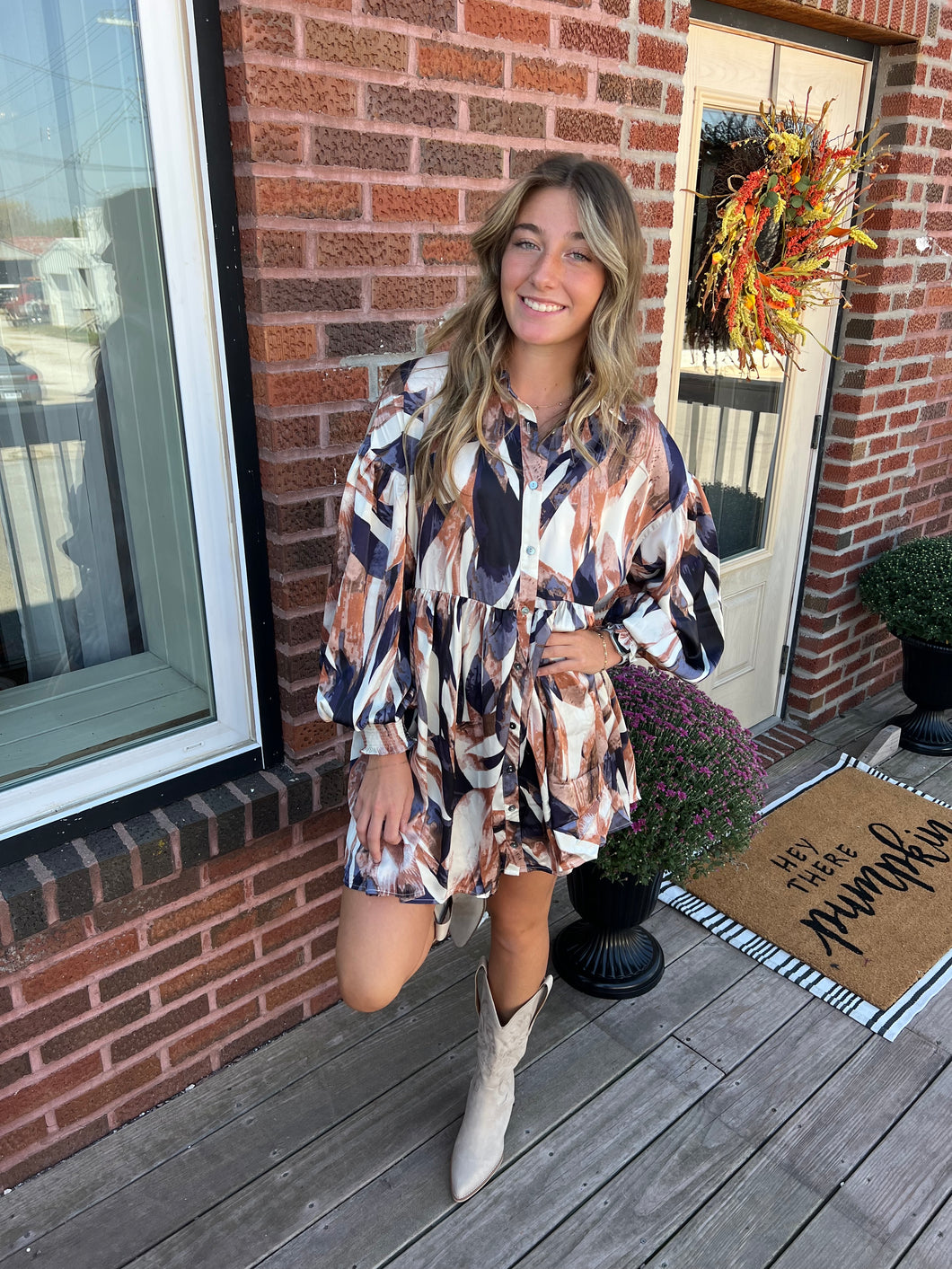 Juliette- Printed Long Sleeve Dress