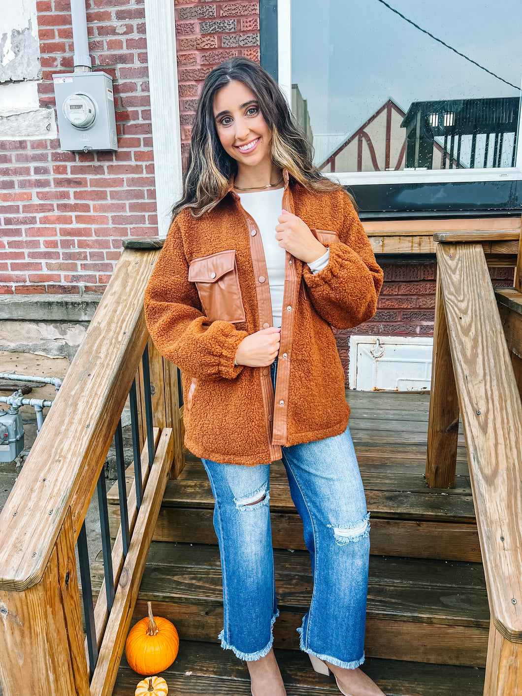 Bonnie- Fuzzy Sherpa Button Up Jacket