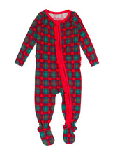 Load image into Gallery viewer, Baby Girls Merry Memories Plaid Bamboo Viscose Footed Ruffle One Piece Pajama
