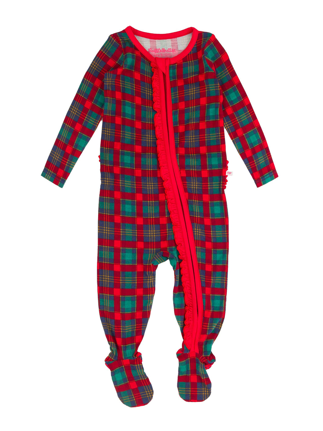 Baby Girls Merry Memories Plaid Bamboo Viscose Footed Ruffle One Piece Pajama