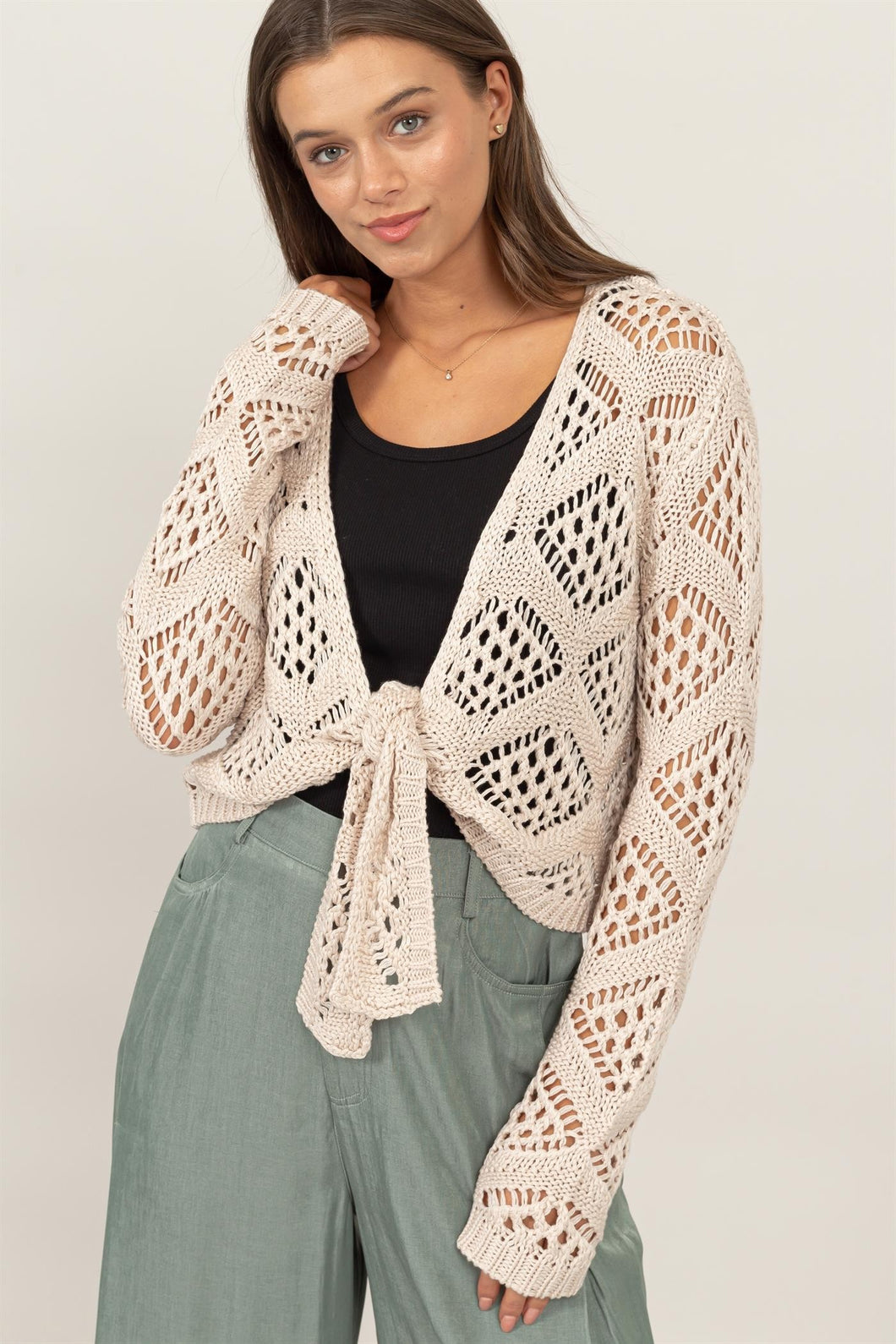 Giselle- Crochet Knit Tie Front Cardigan