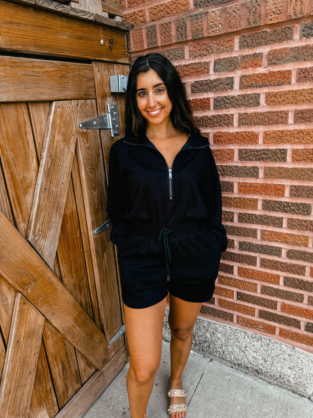 Ingrid- Long Sleeve Zip Collared Romper