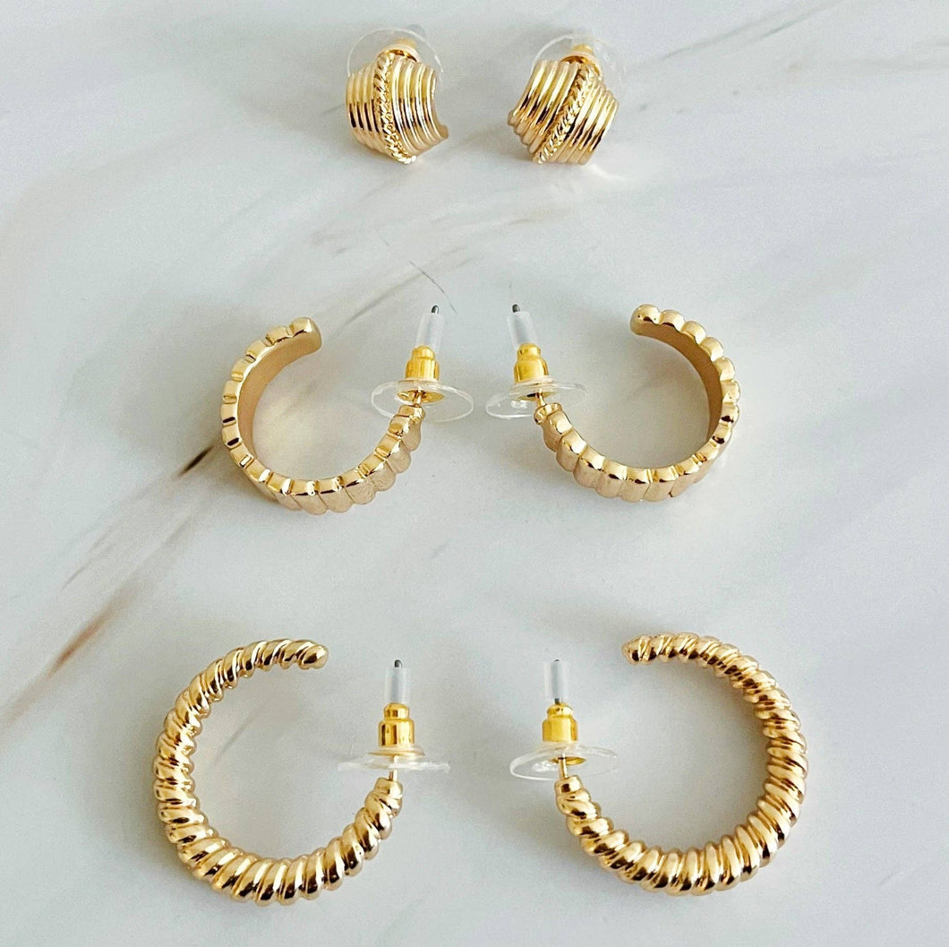 Cabled Trio Set Hoop Earrings