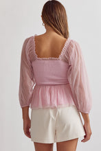 Load image into Gallery viewer, Emmy- Sheer Swiss Dot Peplum Top
