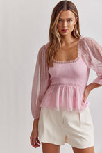 Load image into Gallery viewer, Emmy- Sheer Swiss Dot Peplum Top
