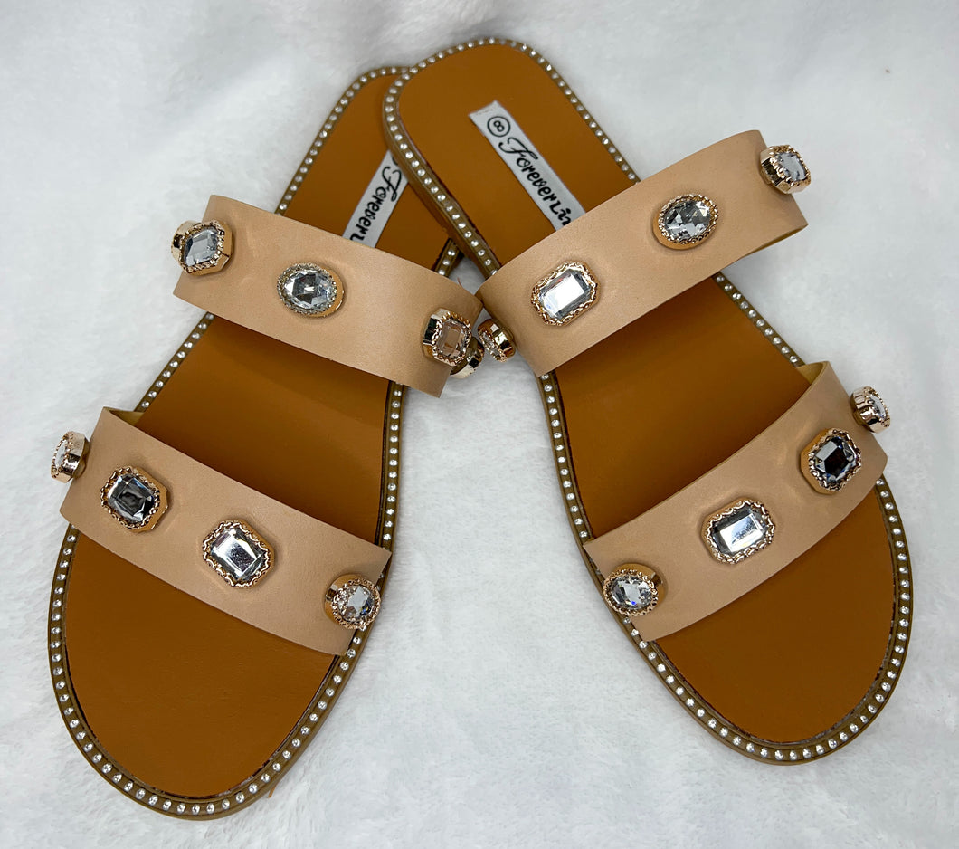 Lila-Beige Jeweled Sandals