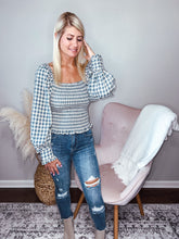 Load image into Gallery viewer, Carolina- Gingham Square Neck Smocked Top
