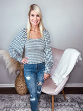 Load image into Gallery viewer, Carolina- Gingham Square Neck Smocked Top
