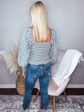 Load image into Gallery viewer, Carolina- Gingham Square Neck Smocked Top
