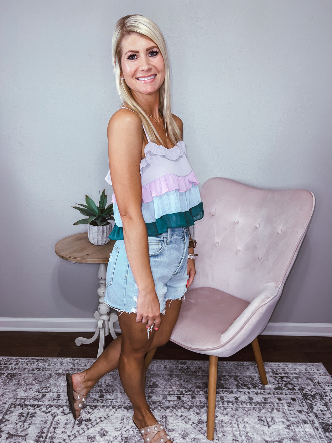 Tatum- Multi Colored Tiered Flowy Tank