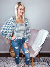 Load image into Gallery viewer, Carolina- Gingham Square Neck Smocked Top
